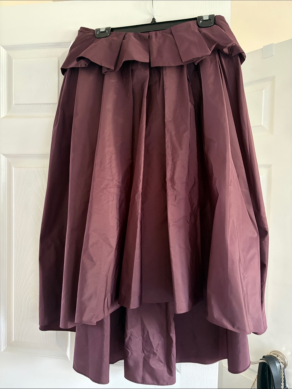Zara- NWT- Women's Burgundy Ruffle High-Low Skirt- Satiny